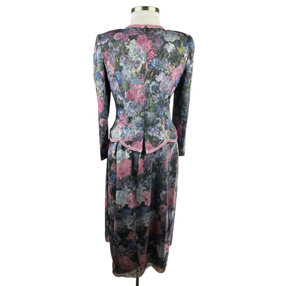 Vintage Unbranded Floral Peplum Dress Secretary Romantic Prairie Layered Size 16 - Picture 15 of 16